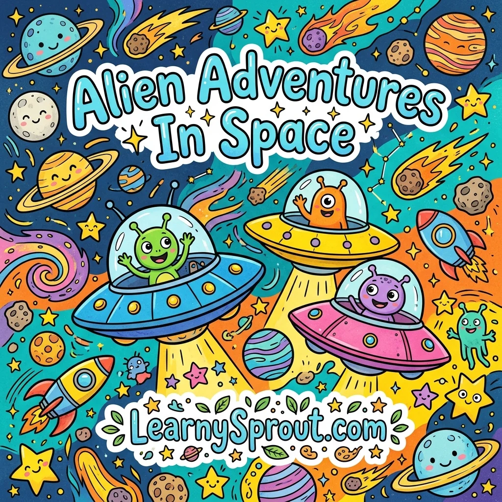 Alien Adventures In Space Coloring Book Cover - Free Printable