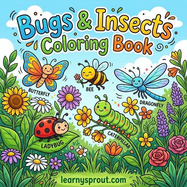 Bugs & Insects Coloring Book — Butterflies, Ladybugs & Bees — Free Printable Coloring Book for Kids