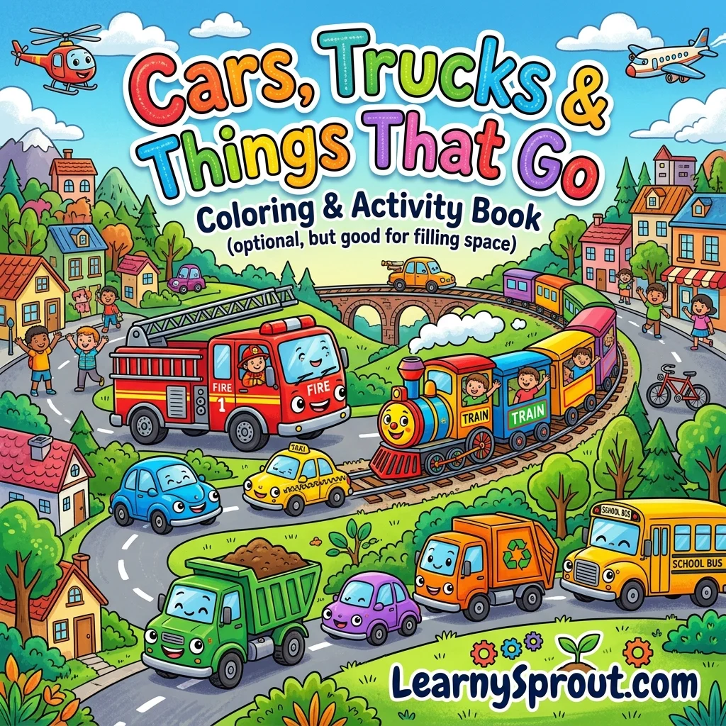Cars, Trucks & Things That Go Coloring Book Cover - Free Printable