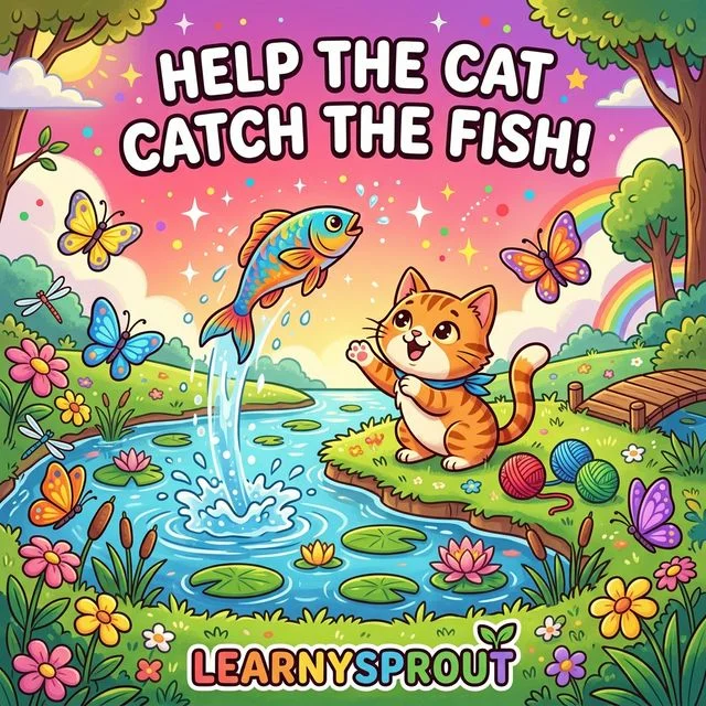 Help the Cat Catch the Fish! — Maze Worksheet