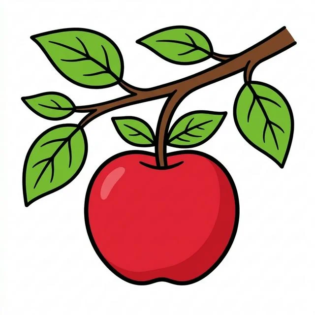 Apple hanging from a branch coloring page for kids
