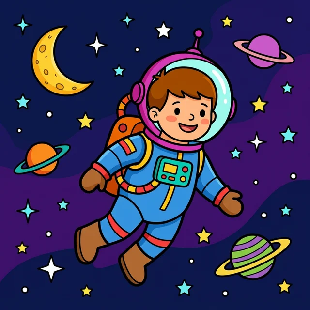 Astronaut floating in space coloring page for kids