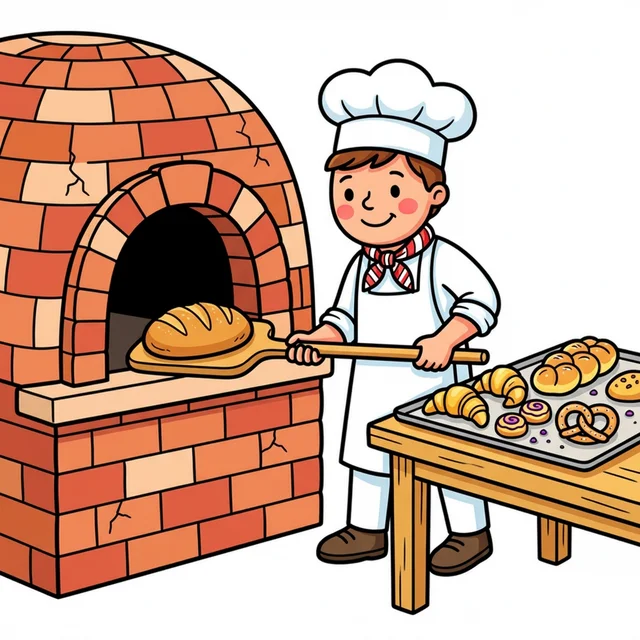 Baker making bread in oven coloring page