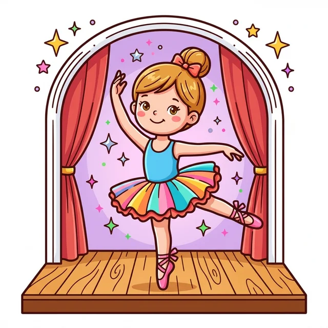 Ballerina dancing on stage coloring page for kids
