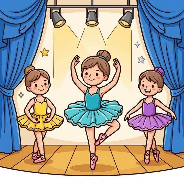 Ballerinas performing at ballet recital on stage coloring page