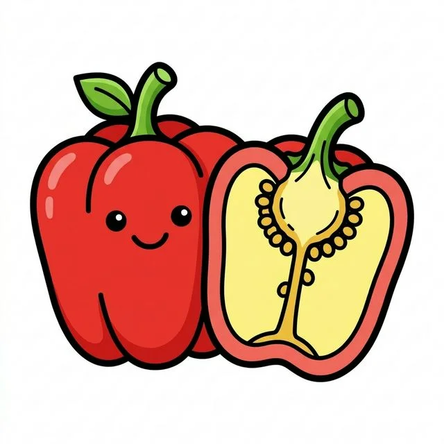 Bell pepper sliced showing inside coloring page for kids — free printable