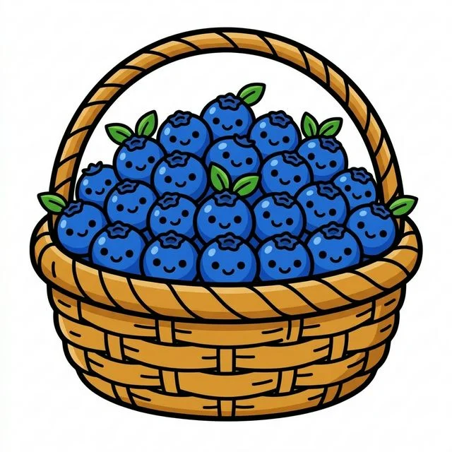 Blueberries in woven basket coloring page for kids — free printable