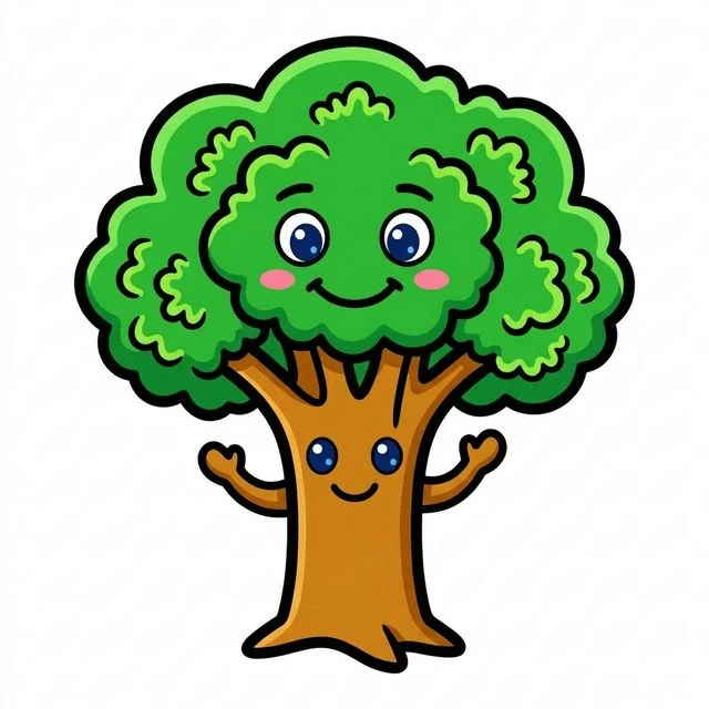 Smiling broccoli tree-shaped coloring page for kids — free printable