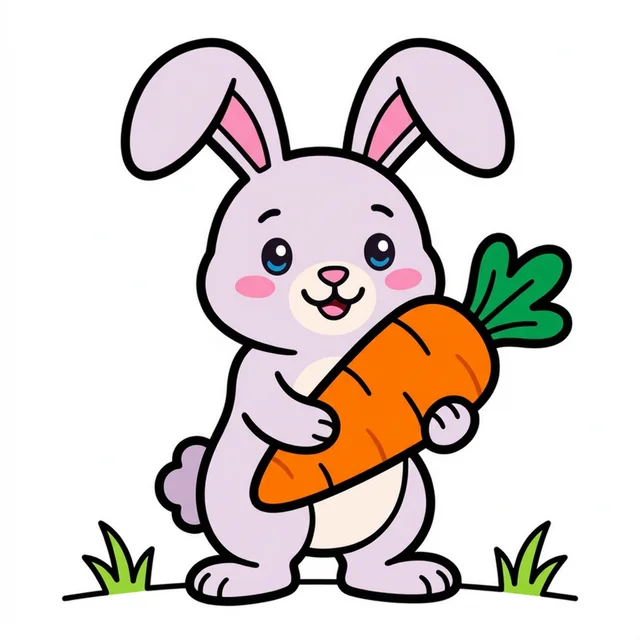 A cute bunny rabbit holding a big carrot coloring page.