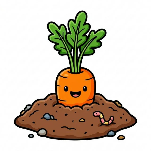 Carrot growing in garden soil coloring page for kids — free printable