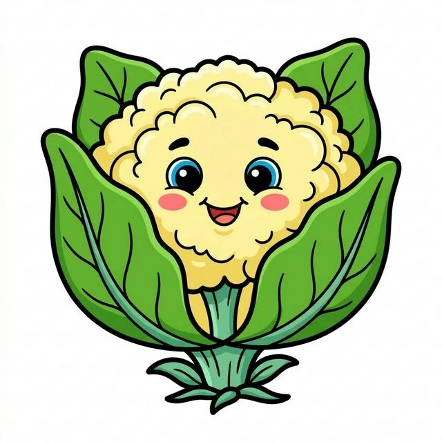 Cauliflower with green leaves coloring page for kids — free printable