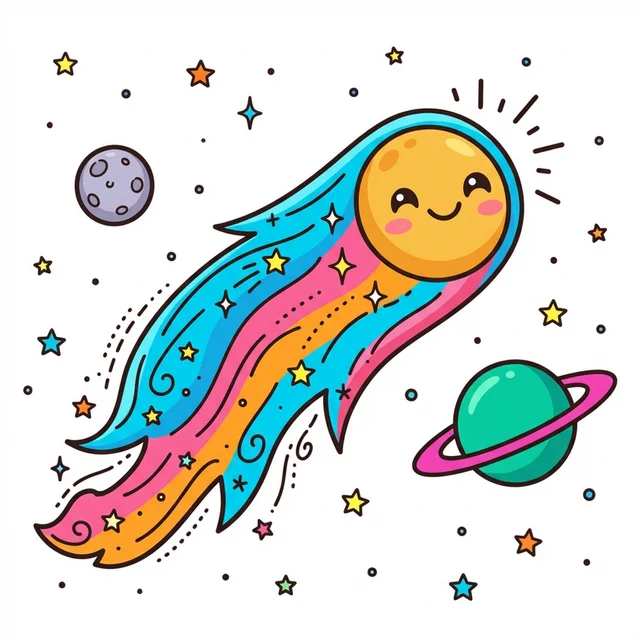 Comet shooting through sky coloring page for kids