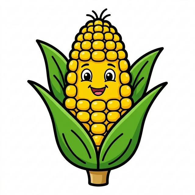 Corn on the cob with husks peeled back coloring page for kids — free printable