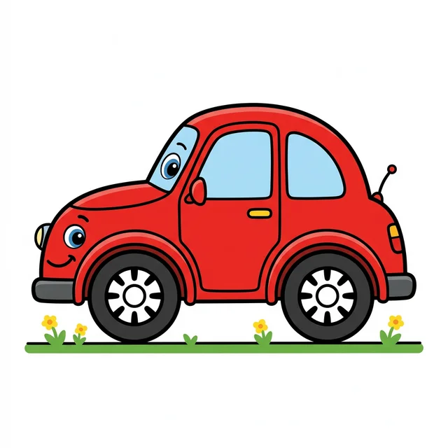A cute cartoon car with big round wheels coloring page.