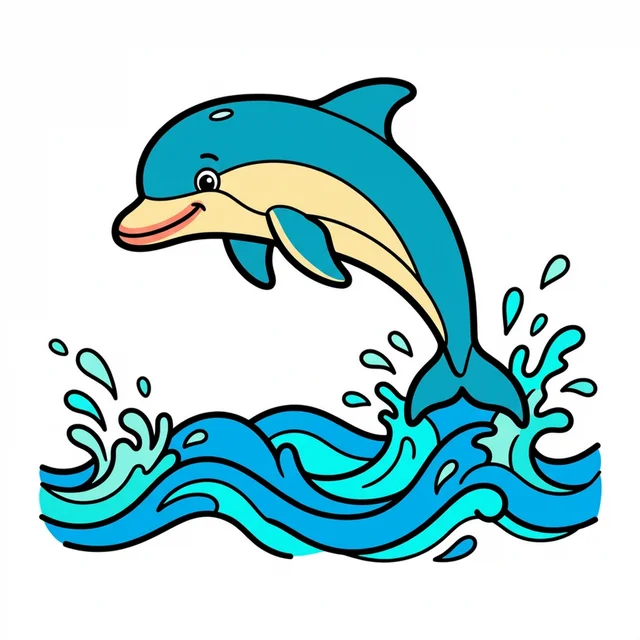 Dolphin jumping over ocean waves coloring page for kids