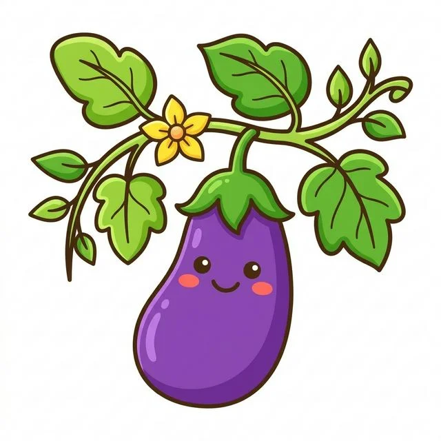 Eggplant hanging on vine coloring page for kids — free printable