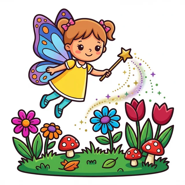 Fairy sprinkling magic dust coloring page for kids