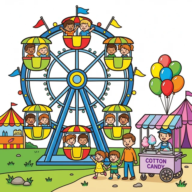 Big ferris wheel at carnival fair coloring page
