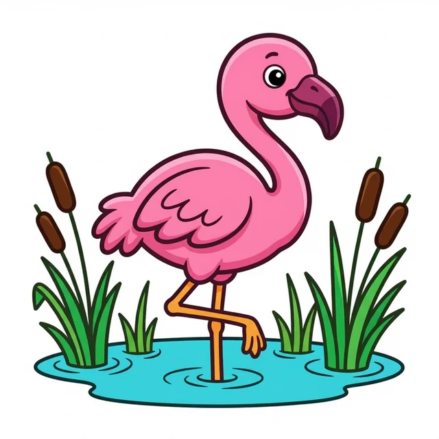 A flamingo standing on one leg in water coloring page.