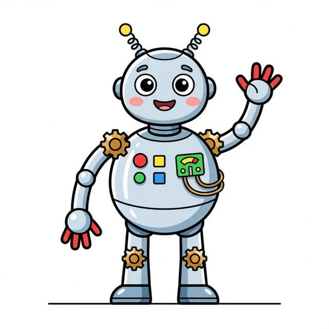 Friendly robot waving hello coloring page for kids