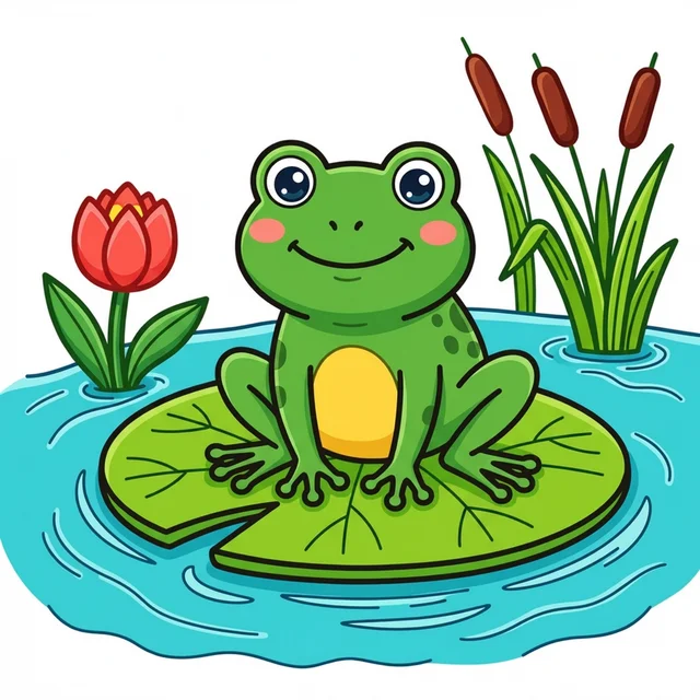 Frog sitting on lily pad coloring page for kids