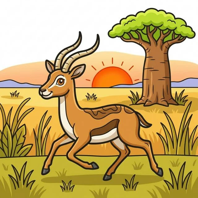 Gazelle running across African savanna coloring page for kids