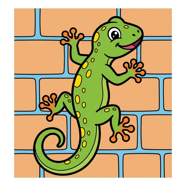 A cute gecko lizard climbing a wall coloring page.