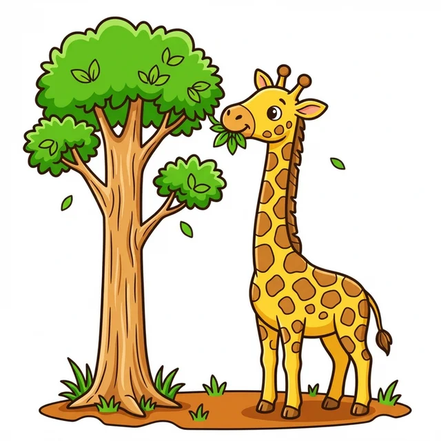 Giraffe eating leaves coloring page for kids