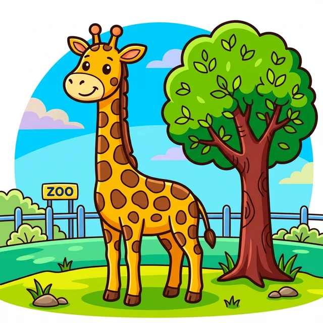 A tall giraffe eating leaves at the zoo coloring page.