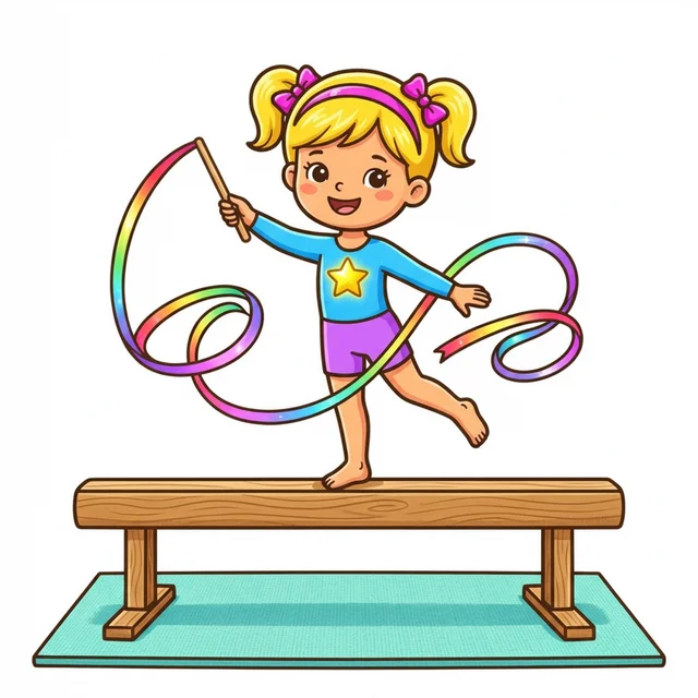 Girl gymnast on balance beam coloring page for kids