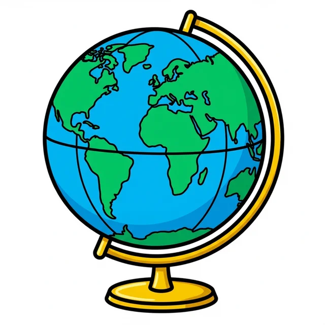 A world globe on a stand showing continents coloring page.