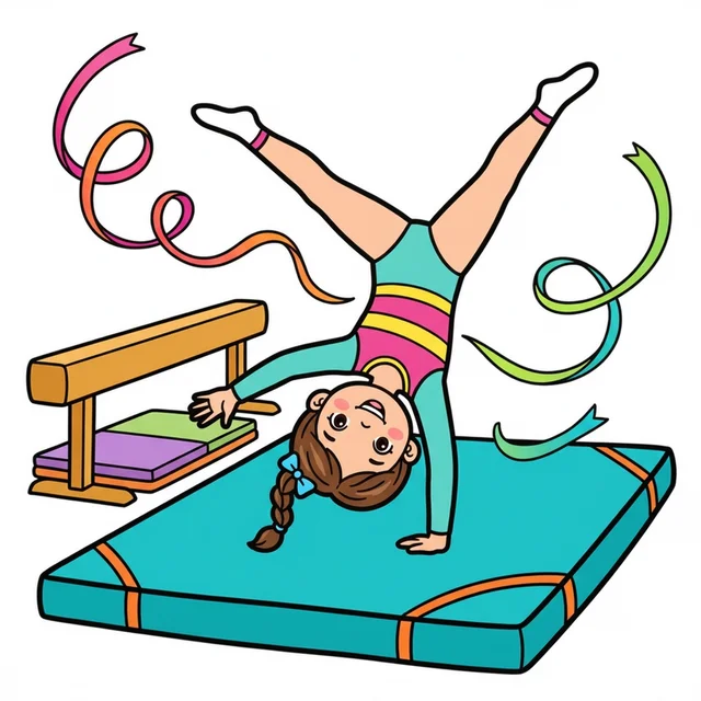 Girl gymnast doing cartwheel coloring page