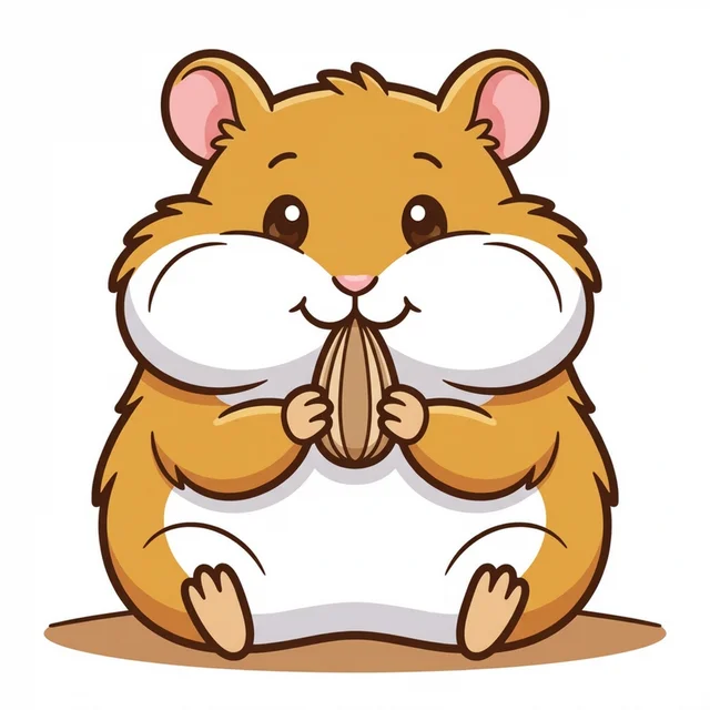 Cute chubby hamster eating sunflower seed coloring page for kids