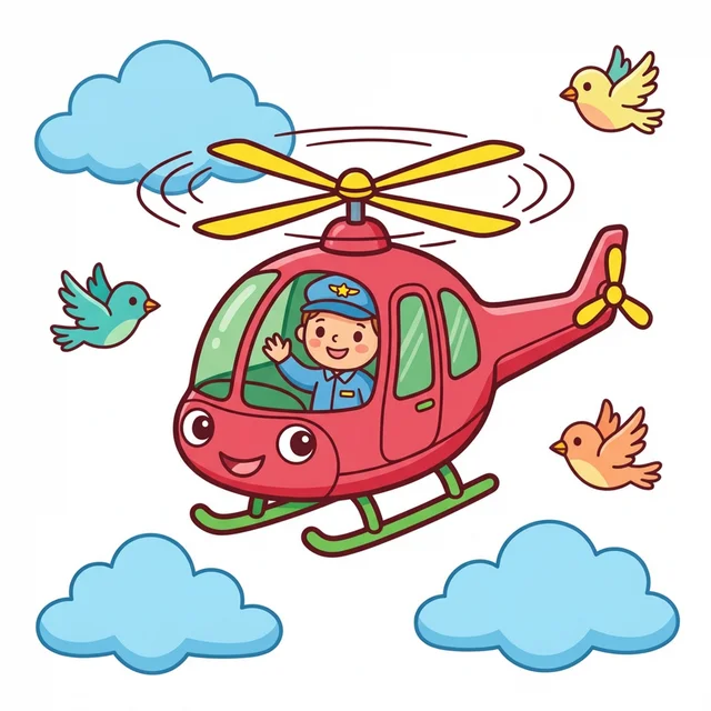 Helicopter flying coloring page for kids