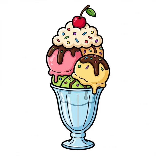 Giant ice cream sundae with cherry coloring page