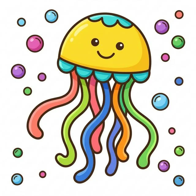Jellyfish with flowing tentacles floating in ocean coloring page for kids — free printable