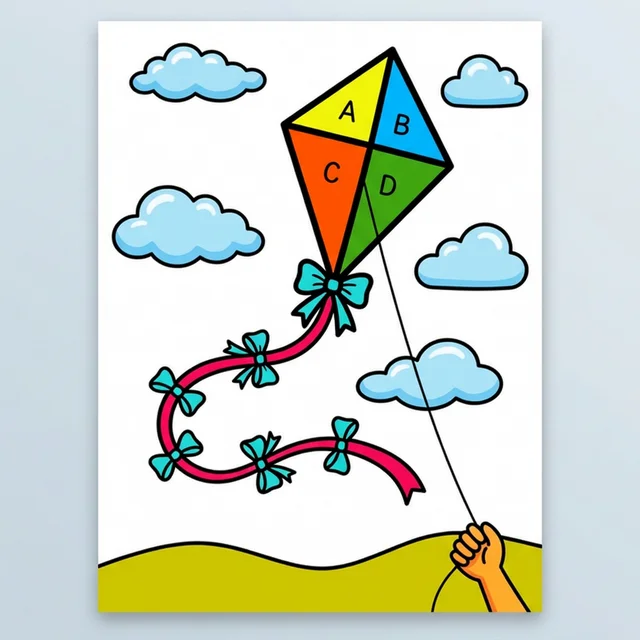 A colorful kite flying high in the sky coloring page.