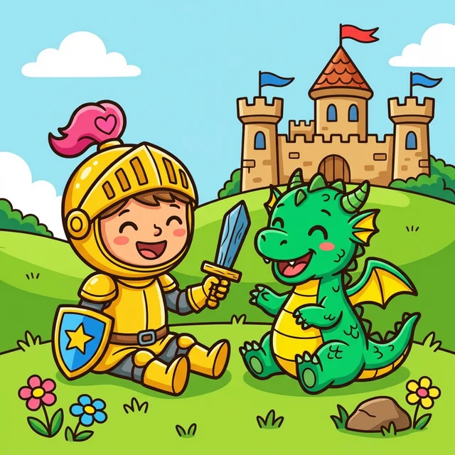 Knight and friendly dragon coloring page for kids