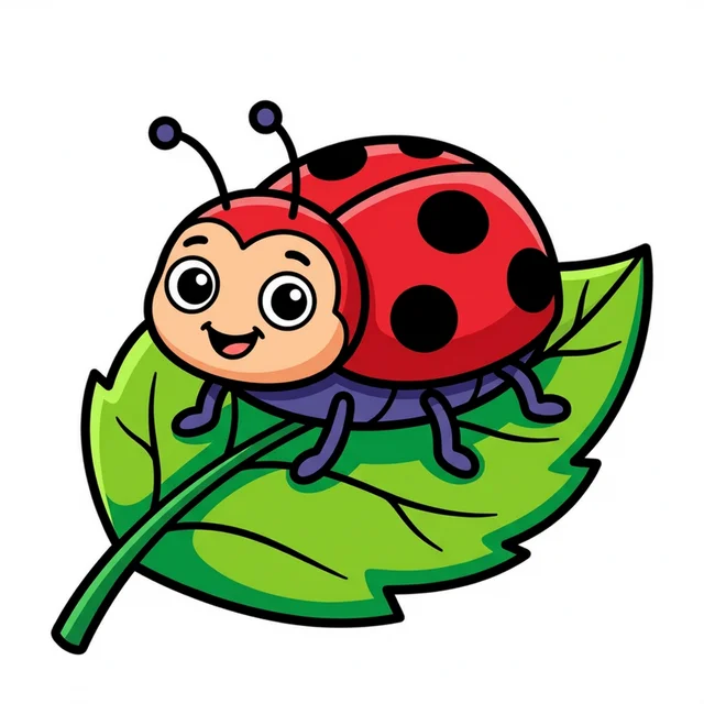 Cute ladybug sitting on a leaf coloring page for kids