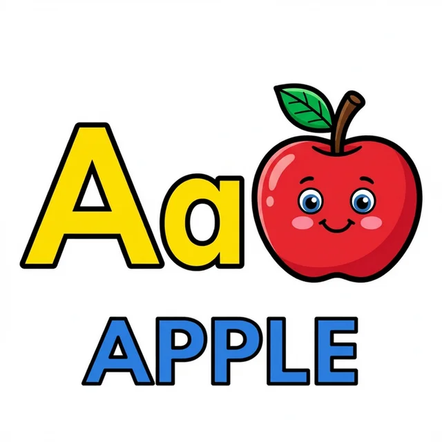 Letter A coloring page with capital A small a and apple illustration.