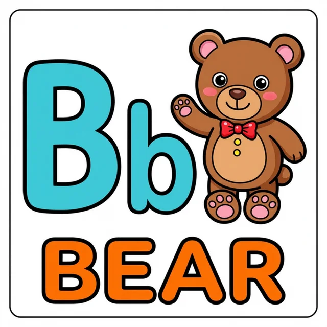 Letter B coloring page with capital B small b and teddy bear illustration.