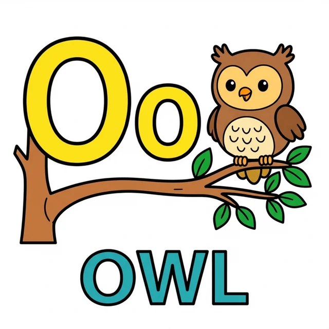 Letter O coloring page with capital O small o and owl illustration.
