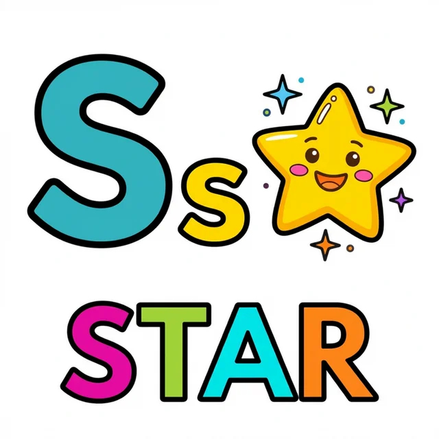 Letter S coloring page with capital S small s and smiling star illustration.