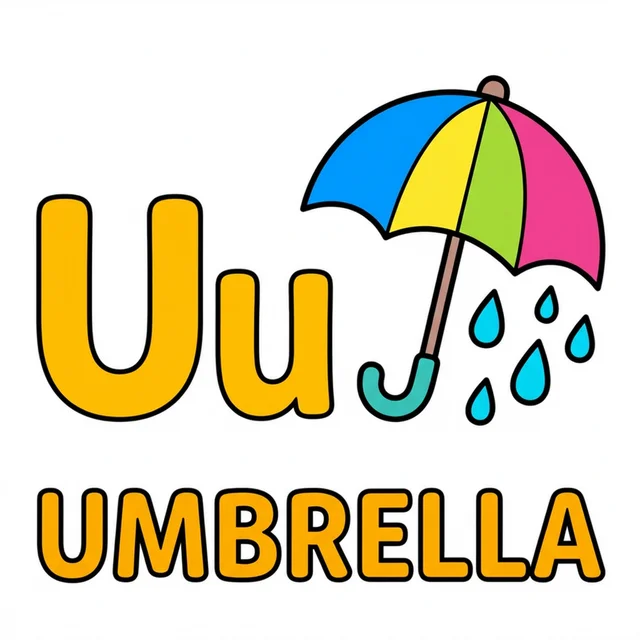 Letter U coloring page with capital U small u and umbrella illustration.