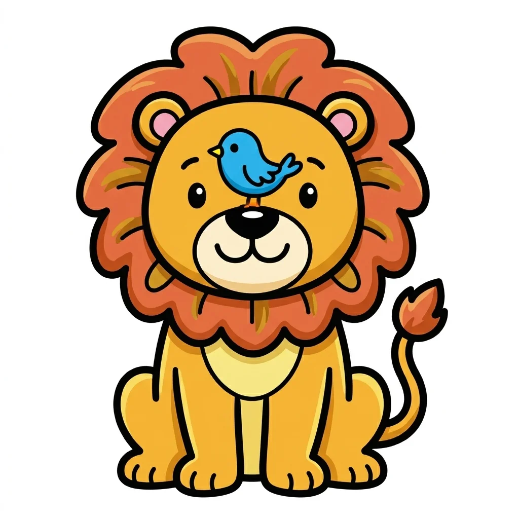 Lion & Bird Friend Coloring Page for kids printable