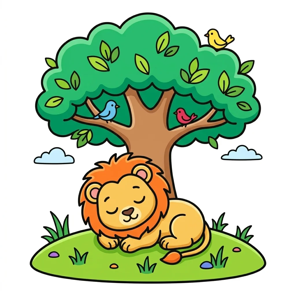 Lion Cub Sleeping Coloring Page for kids printable