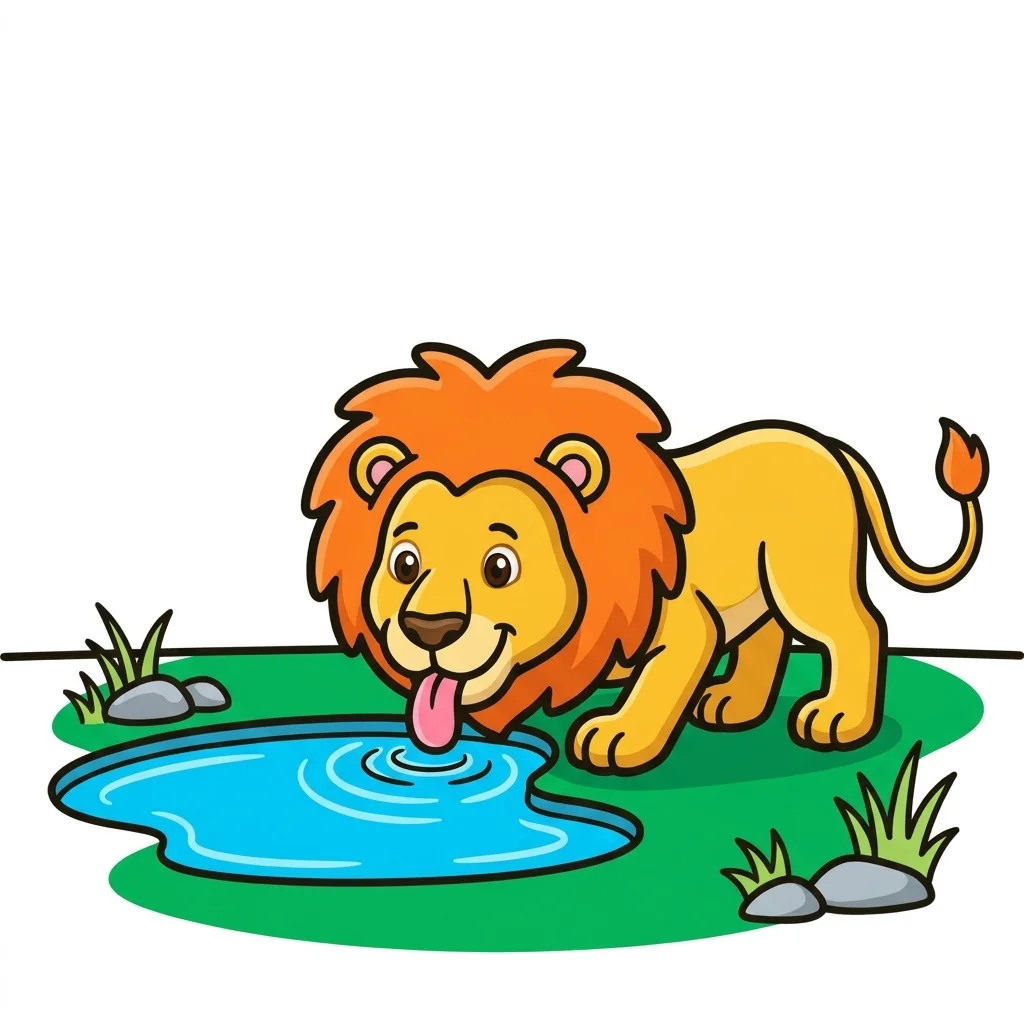 Lion Drinking Water Coloring Page for kids printable