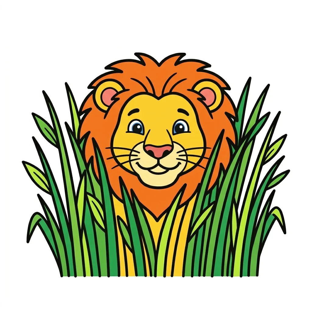 Lion Hiding in Grass Coloring Page for kids printable