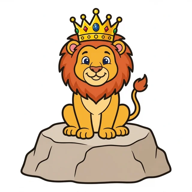 Lion wearing king crown coloring page for kids