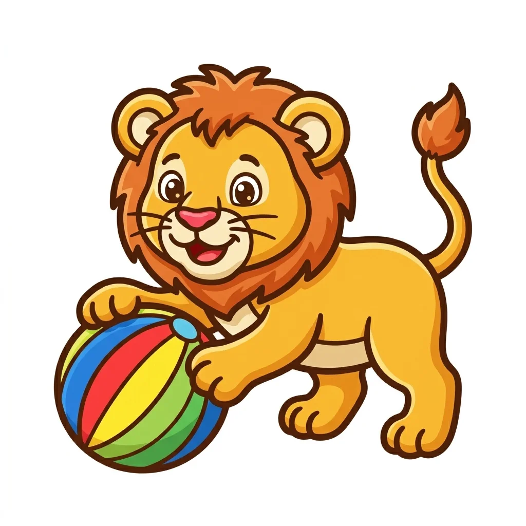 Lion Playing with Ball Coloring Page for kids printable